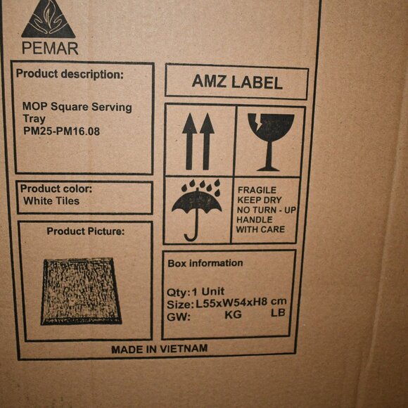 PEMAR Extra Large 20" Square Mother of Pearl Ottoman Tray with Insert Handles – - Picture 8 of 8